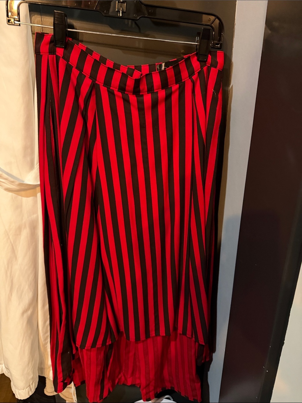 Designer Bold Red & Black Striped High-Low Skirt from Prague. Design week.